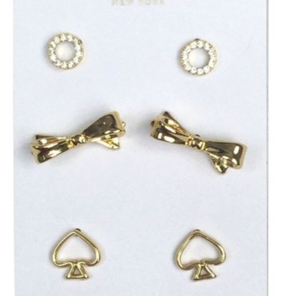 Kate Spade 12k Gold Plated 3 Piece Earring Set